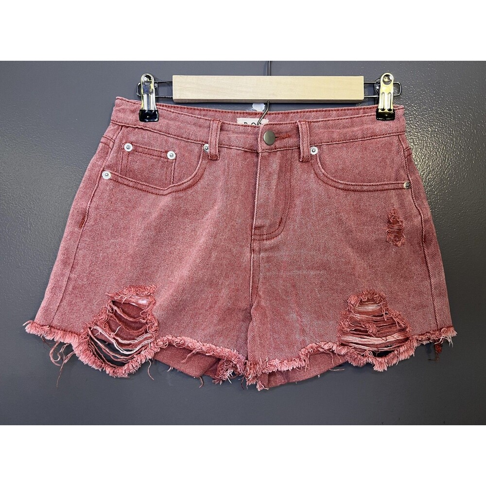 POL Denim Shorts Womens Medium Pink Distressed Cutoff Raw Frayed Hem Casual